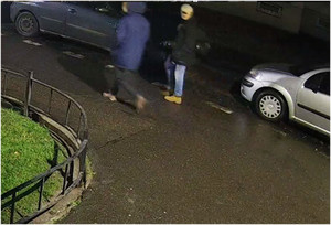 Zdjęcie przedstawia dwóch mężczyzn stojących obok dwóch zaparkowanych pojazdów. Pierwszy z nich ubrany jest w granatową kurtkę z futrzanym kapturem, jeansowe spodnie i brązowe buty.

Drugi mężczyzna patrzący w kierunku kamery monitoringu ma czarną kurtkę, jeansowe spodnie, brązowe buty, czapkę z daszkiem w jasnym kolorze. Zdjęcie jest wykonane nocą.