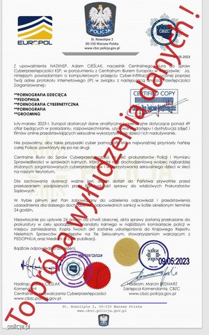 Zdjęcie przedstawia formalne pismo z logiem policji, wzdłuż którego widnieje czerwony napis: &quot;to próba wyłudzenia danych&quot;.