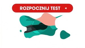 Zdjęcie przedstawia kolorowy kształt, na górze zdjęcia w czerwonej ramce jest napis &quot;Rozpocznij test&quot;.