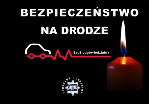 Zdjęcie przedstawia kształt przypominający pojazd, który przechodzi w świeczkę. Na zdjęciu widać napis: BEZPIECZEŃSTWO NA DRODZE.