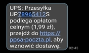 Zdjęcie przedstawia fragment wiadomości sms z treścią dotyczącą konieczności dokonania dopłaty