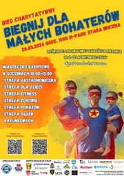 Zdjęcie przedstawia żółty plakat z napisem: "Pobiegnij dla małych bohaterów".