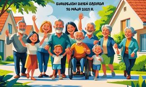 Zdjęcie przedstawia kolorowy rysunek z grupą uśmiechniętych osób.
