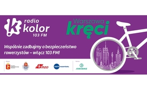 Fioletowy plakat z białym rowerem.