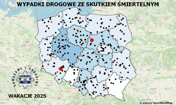 Zdjęcie przedstawia błękitną mapę z naniesionymi na nią czerwonymi mrugającymi kropkami.
