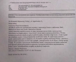 Zdjęcie przedstawia podziękowania dla policjantów.