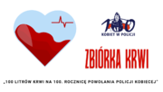 Zdjęcie przedstawia kolorowy plakat z biało-czerwonym sercem i czerwonym hasłem &quot;Zbiórka krwi&quot;.