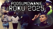 Zdjęcie przedstawia kolorowy kolaż, na którym widać fragment sylwetki policjantki i inne osoby. Widnieje na nim napis: Podsumowanie ROKU 2025".