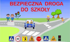 Zdjęcie przedstawia kolorowy plakat na którym widnieje napis: "Zdjęcia: Bezpieczna droga do szkoły".