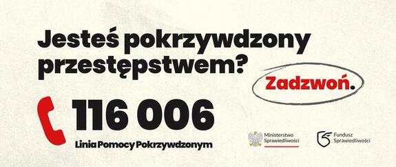 Zdjęcie przedstawia kolorowy plakat na którym wdać czarny napis - Jesteś pokrzywdzony przestępstwem?