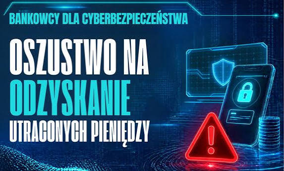 Zdjęcie przedstawia kolorowy plakat ostrzegający przed oszustwami.